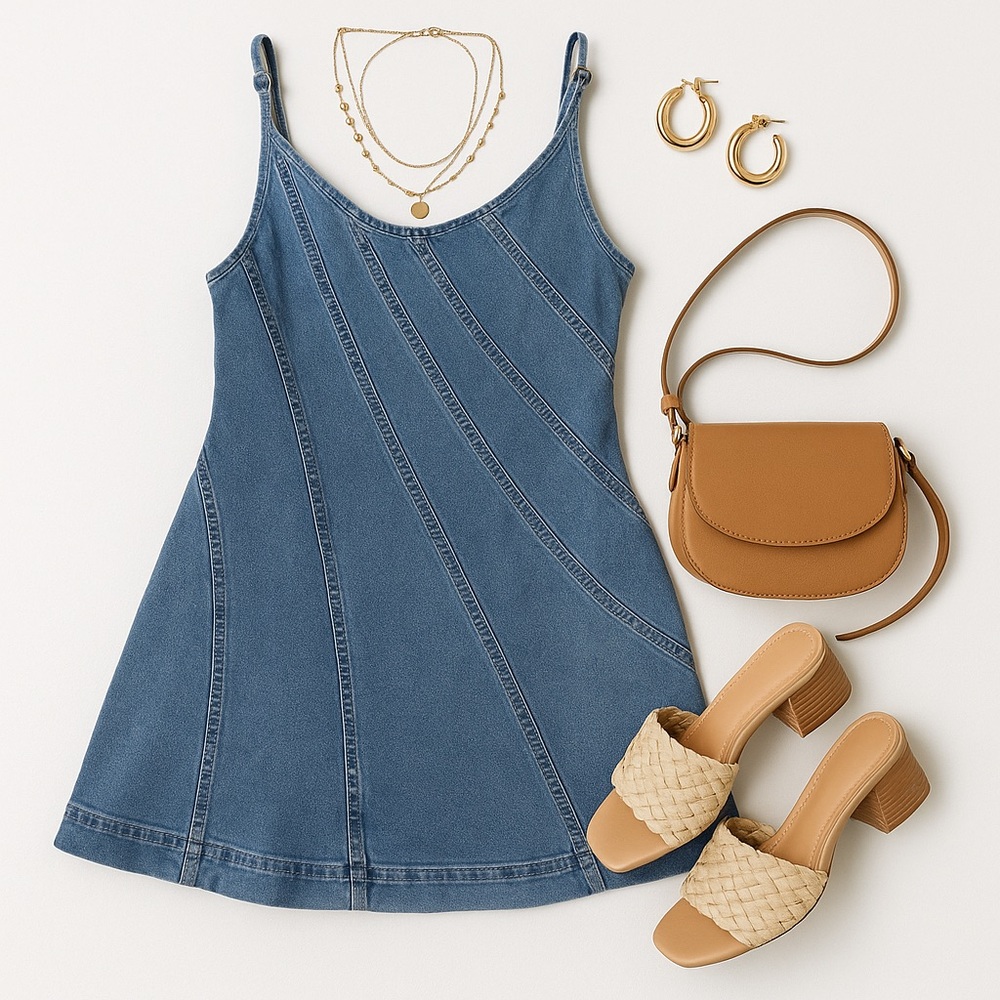 Mustard Seed Denim Tank Dress – Blue, Size L Flared A-Line, Chambray Dress - Picture 6 of 13